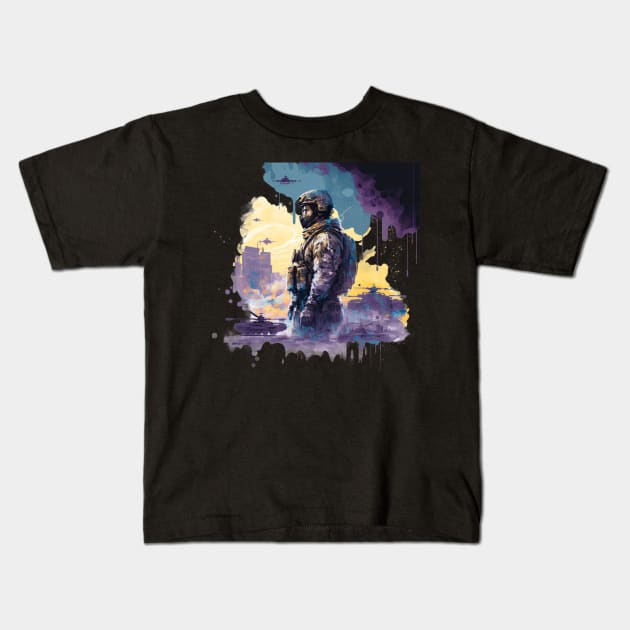 Soldier watercolor print Kids T-Shirt by Buff Geeks Art